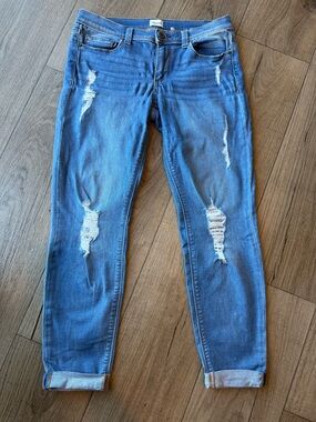 Sneak Peek Mid-Blue Distressed Boyfriend Jeans